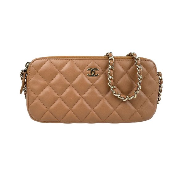 CHANEL Shoulder Bag, Lambskin, Light Brown and Gold, Women's, Z6178 - Picture 1 of 5